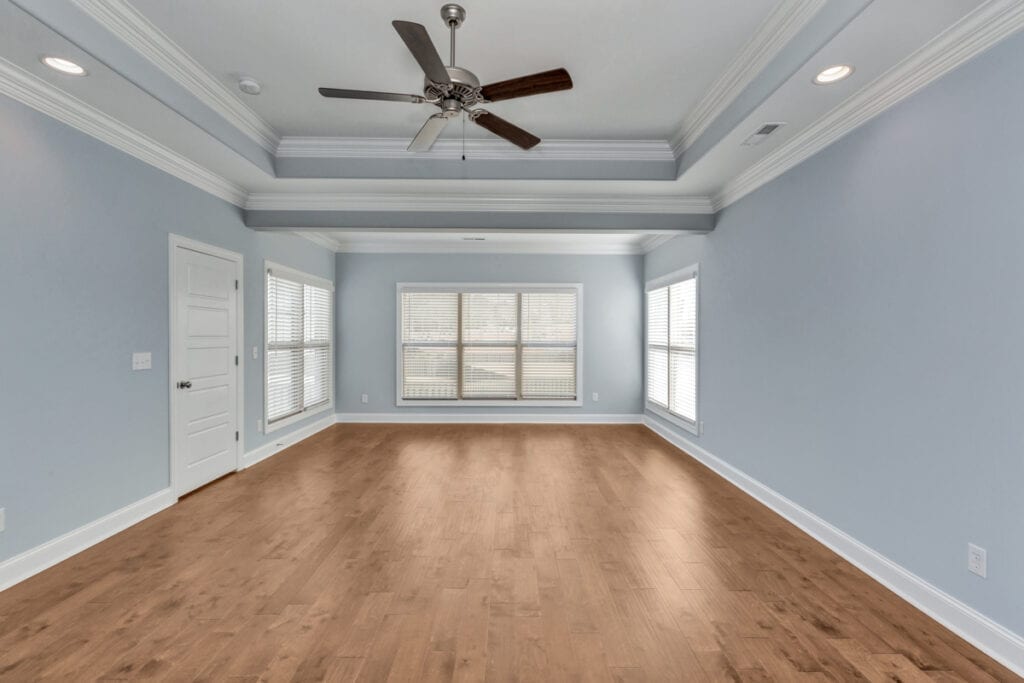 Baby Blue Room With Brown Flooring Panels