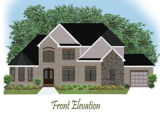 A drawing of a house with the words front elevation