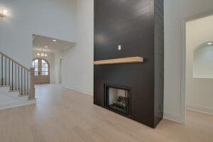 a fireplace in the living space of a house